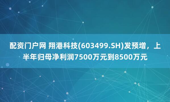 配资门户网 翔港科技(603499.SH)发预增，上半年归母净利润7500万元到8500万元
